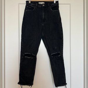 Abercrombie Curve Love Black High Rise Destroyed Mom Jeans